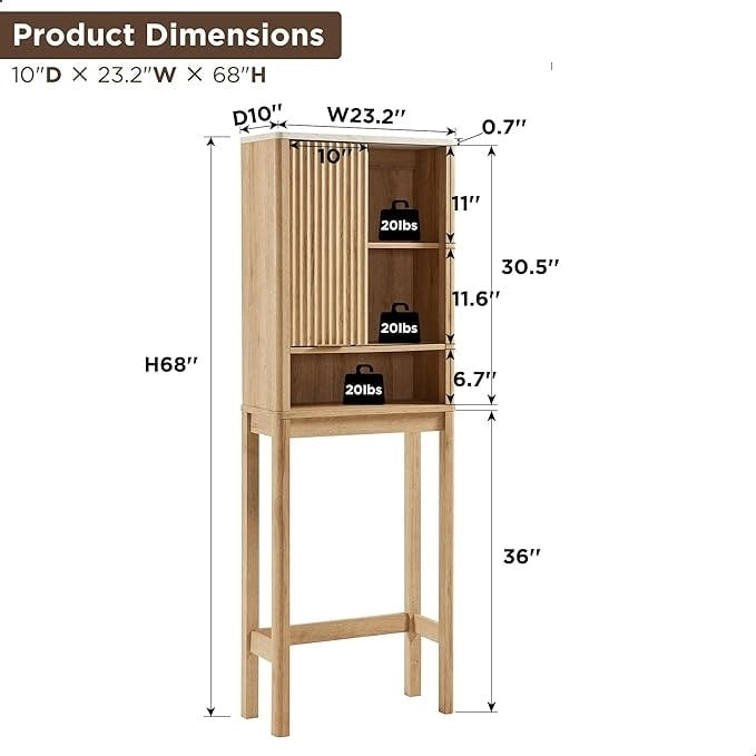 Meuble de rangement moderne de 68 po à placer au-dessus des toilettes, meuble d'appoint haut en bois - N/A
