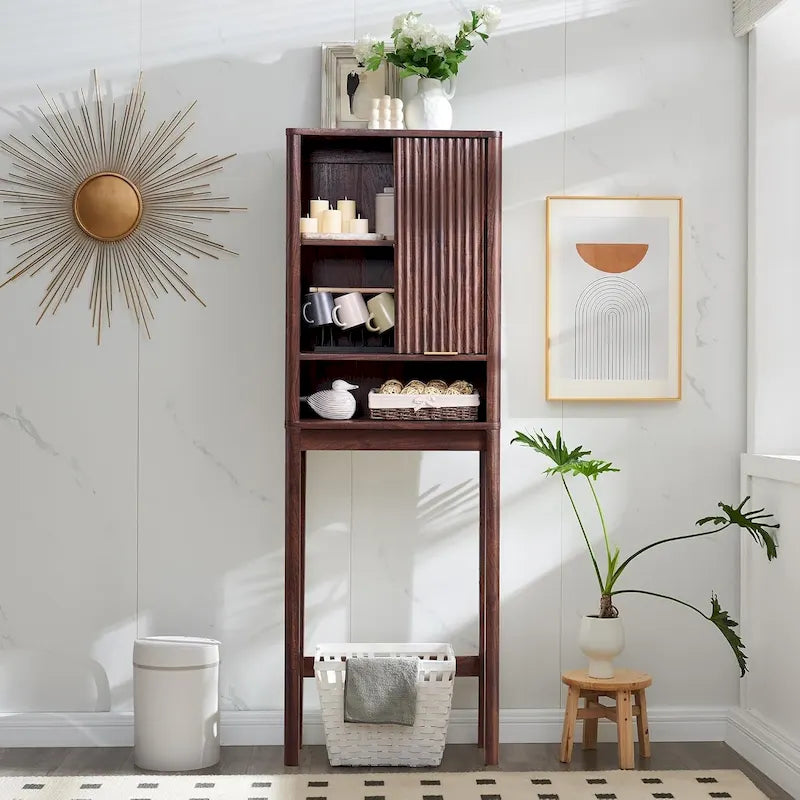 Meuble de rangement moderne de 68 po à placer au-dessus des toilettes, meuble d'appoint haut en bois - N/A