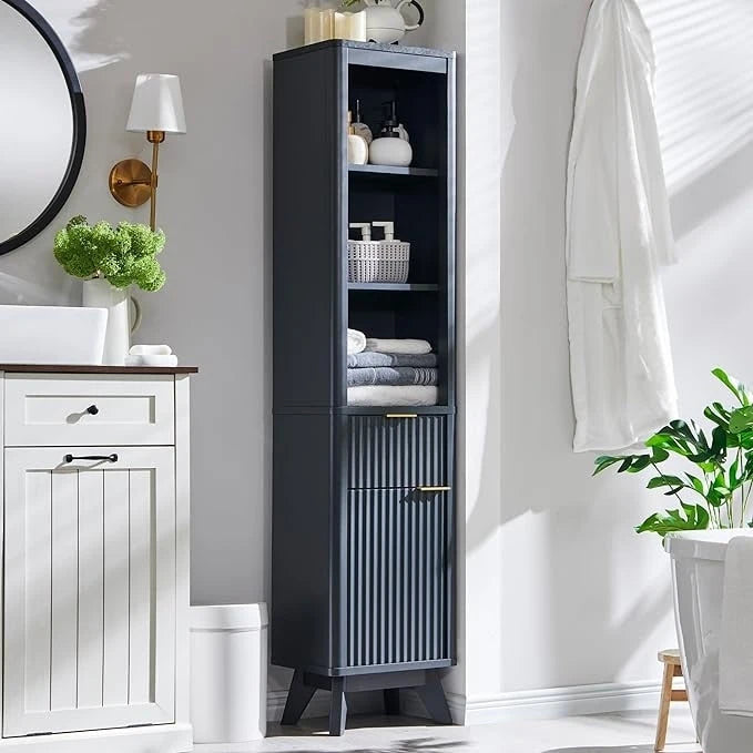 Armoire de rangement étroite de salle de bain de 68 po avec dessus en faux marbre