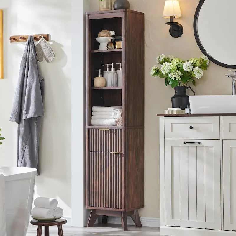 Armoire de rangement étroite de salle de bain de 68 po avec dessus en faux marbre