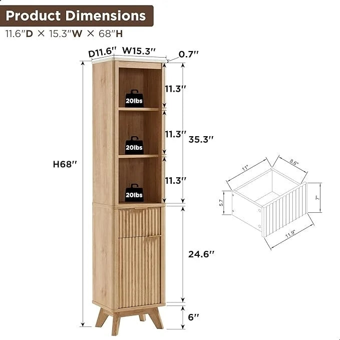 Armoire de rangement étroite de salle de bain de 68 po avec dessus en faux marbre
