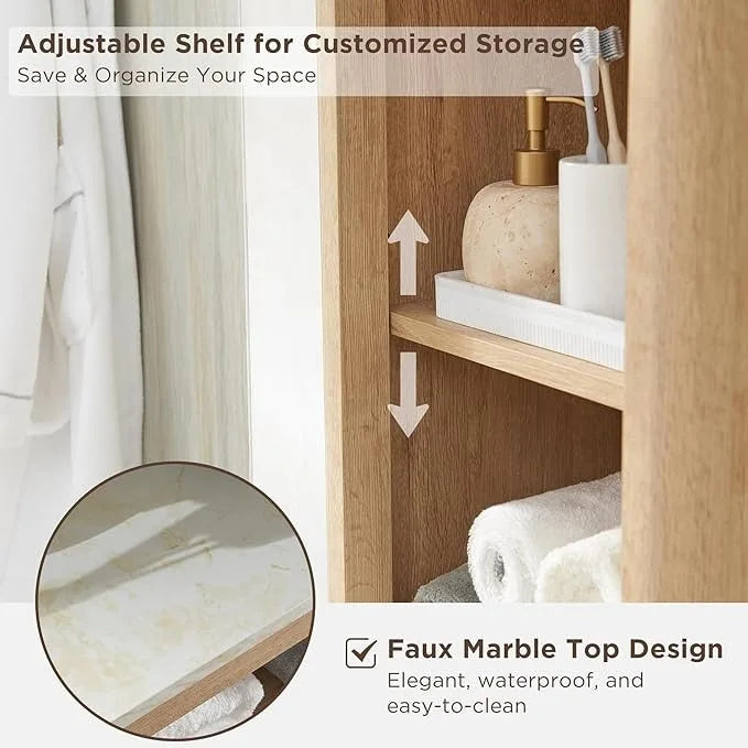 Armoire de rangement étroite de salle de bain de 68 po avec dessus en faux marbre