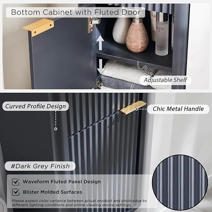 Armoire de rangement étroite de salle de bain de 68 po avec dessus en faux marbre