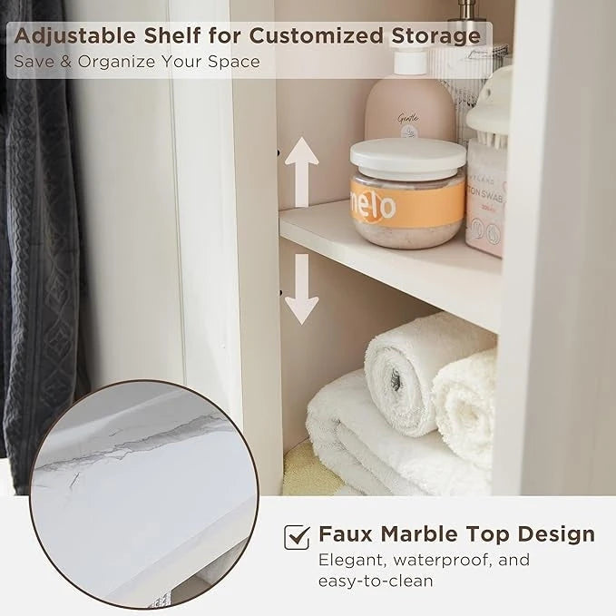 Armoire de rangement étroite de salle de bain de 68 po avec dessus en faux marbre