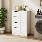 Meuble de rangement de salle de bain sur pied, Meuble de rangement de cuisine avec 4 tiroirs et 1 porte
