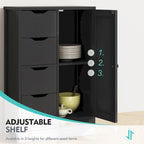 Meuble de rangement de salle de bain sur pied, Meuble de rangement de cuisine avec 4 tiroirs et 1 porte