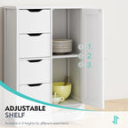 Meuble de rangement de salle de bain sur pied, Meuble de rangement de cuisine avec 4 tiroirs et 1 porte