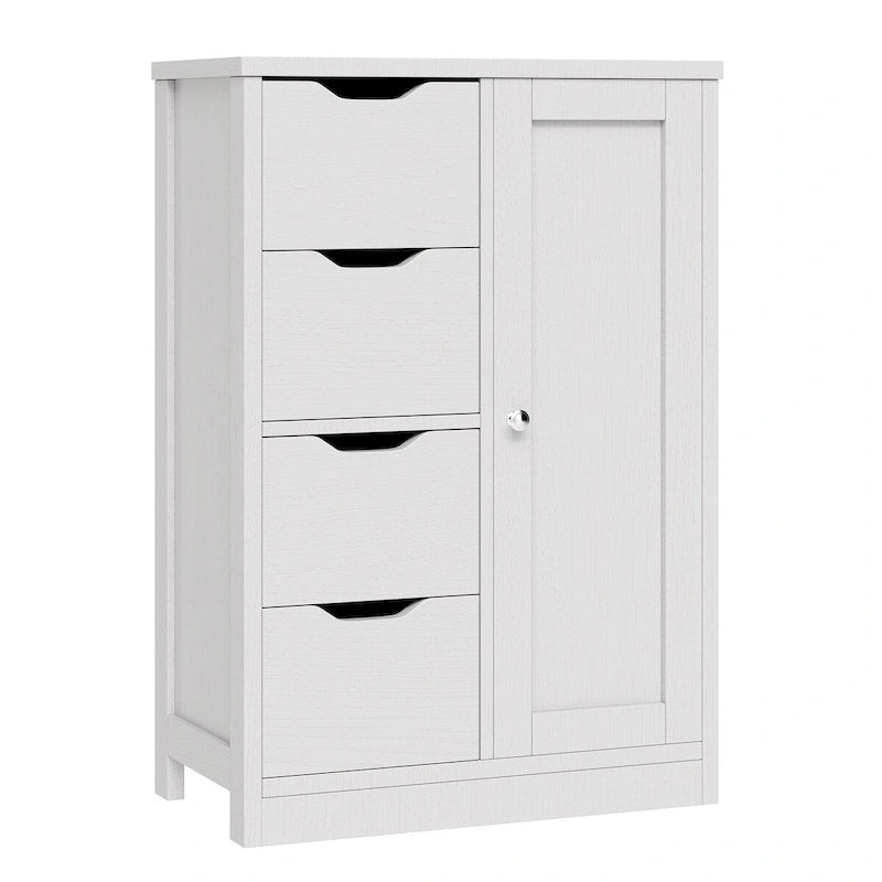 Meuble de rangement de salle de bain sur pied, Meuble de rangement de cuisine avec 4 tiroirs et 1 porte