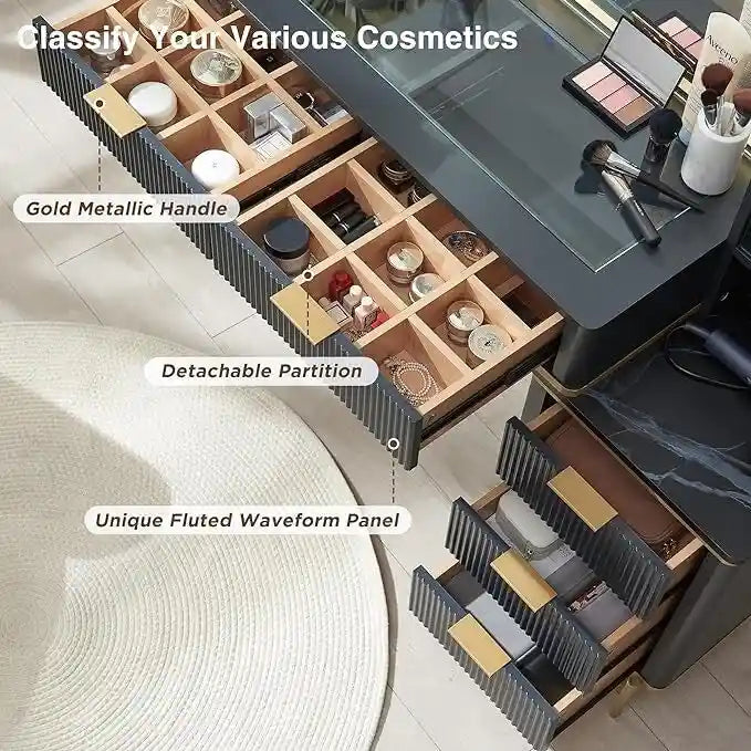 Coiffeuse moderne avec miroir lumineux HD, table de maquillage