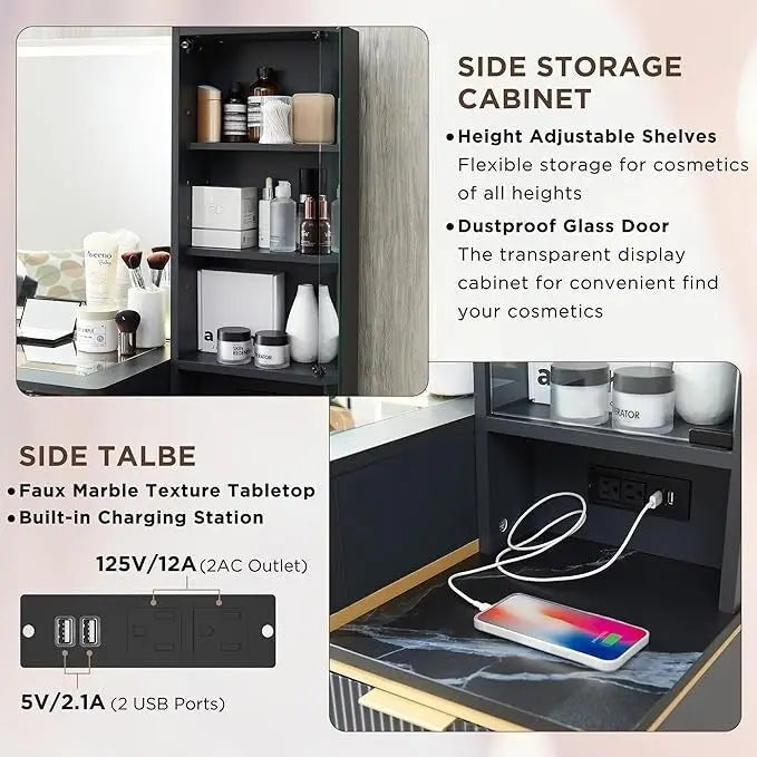 Coiffeuse moderne avec miroir lumineux HD, table de maquillage