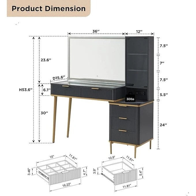 Coiffeuse moderne avec miroir lumineux HD, table de maquillage