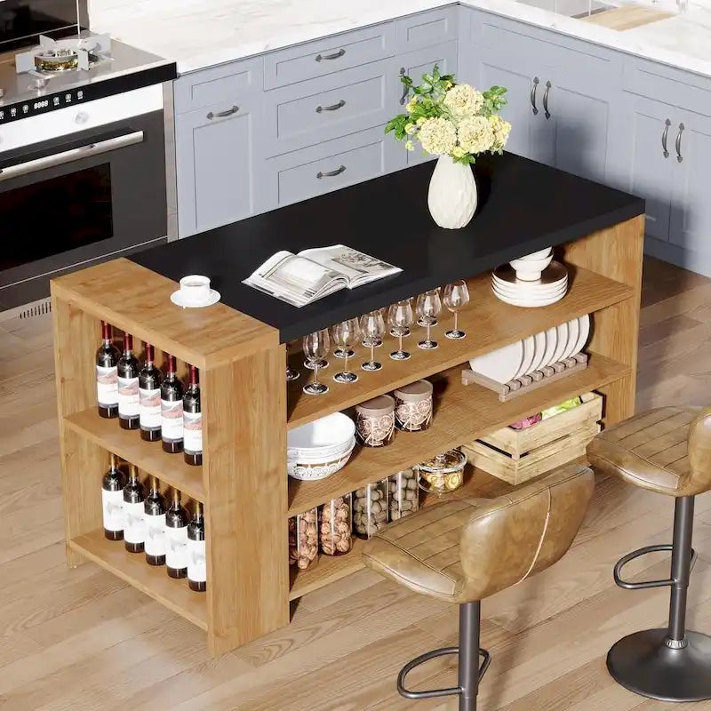 Îlot de cuisine de ferme de 55 pouces avec rangement pour cuisine, salle à manger