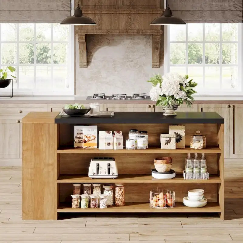 Îlot de cuisine de ferme de 55 pouces avec rangement pour cuisine, salle à manger