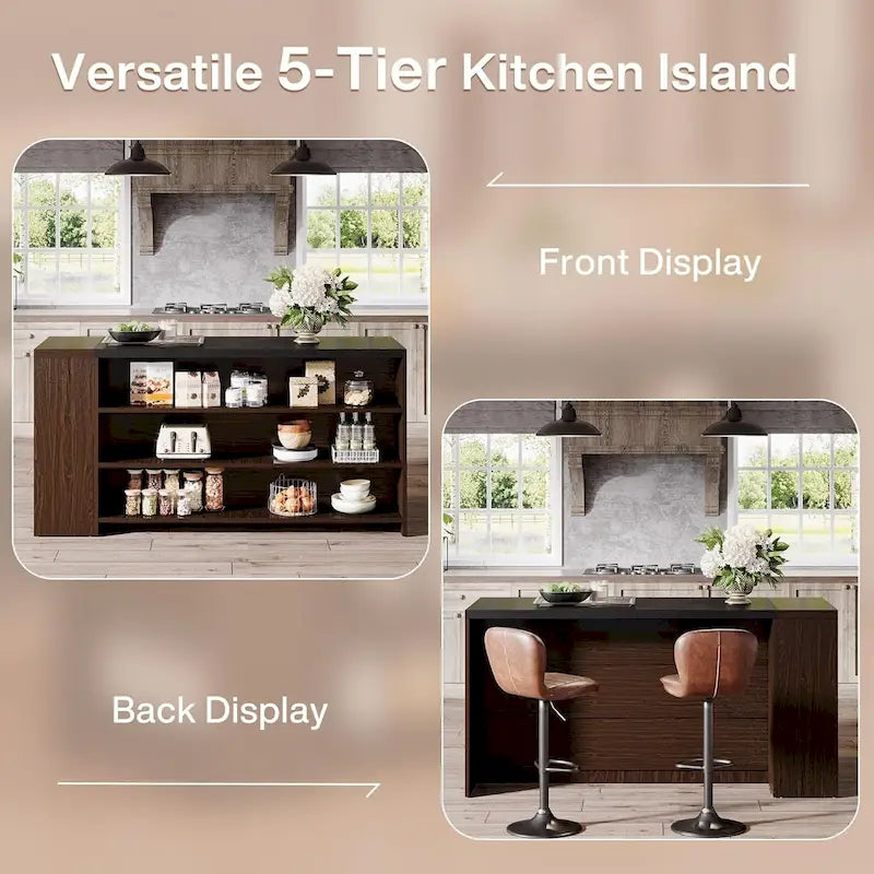 Îlot de cuisine de ferme de 55 pouces avec rangement pour cuisine, salle à manger