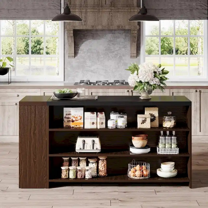 Îlot de cuisine de ferme de 55 pouces avec rangement pour cuisine, salle à manger