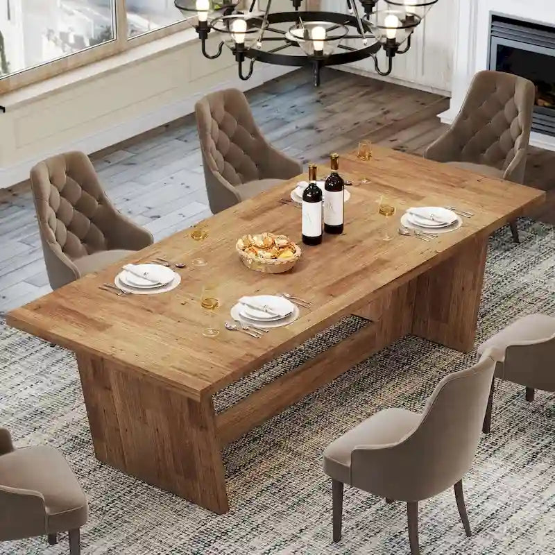 Table de salle à manger de ferme de 71 pouces pour 6-8 personnes avec pied massif