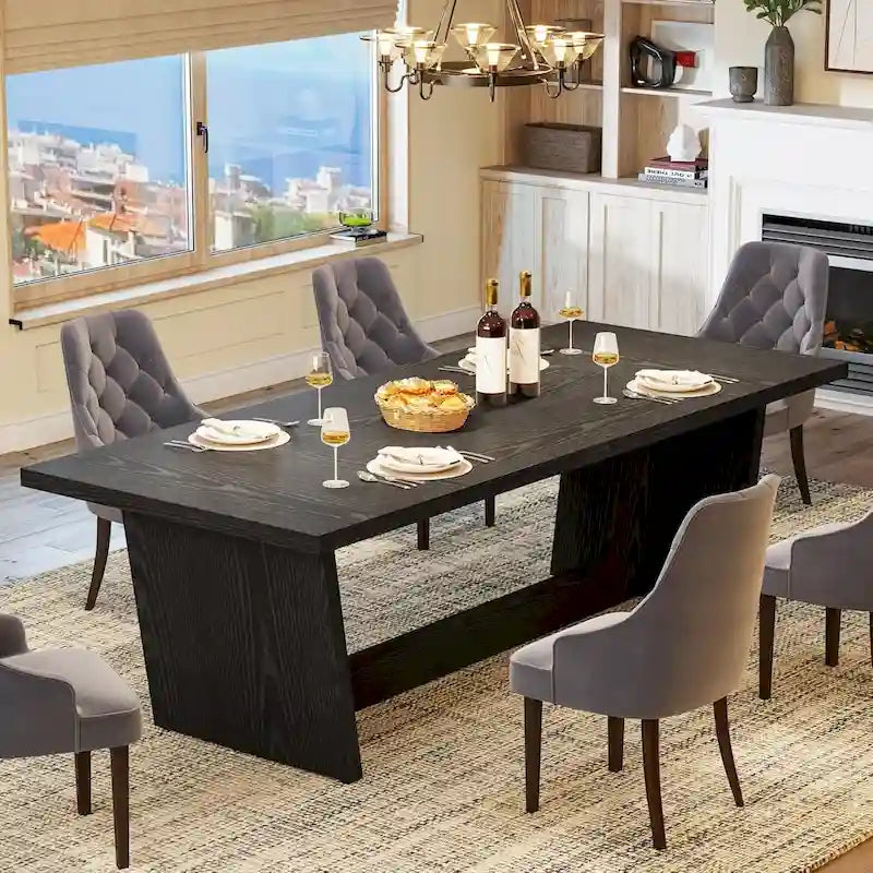 Table de salle à manger de ferme de 71 pouces pour 6-8 personnes avec pied massif