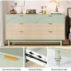 Commode de 55 pouces pour chambre à coucher, longue commode double organisatrice en bois verte