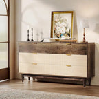 Commode de 55 pouces pour chambre à coucher, longue commode double organisatrice en bois verte